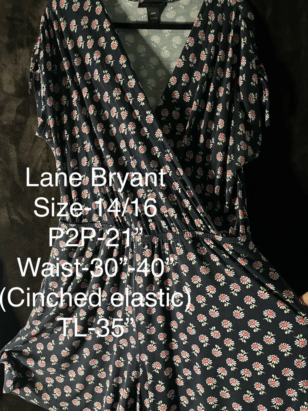 Lane Bryant Navy Romper with Pink/Orange Floral Print Size-14-16